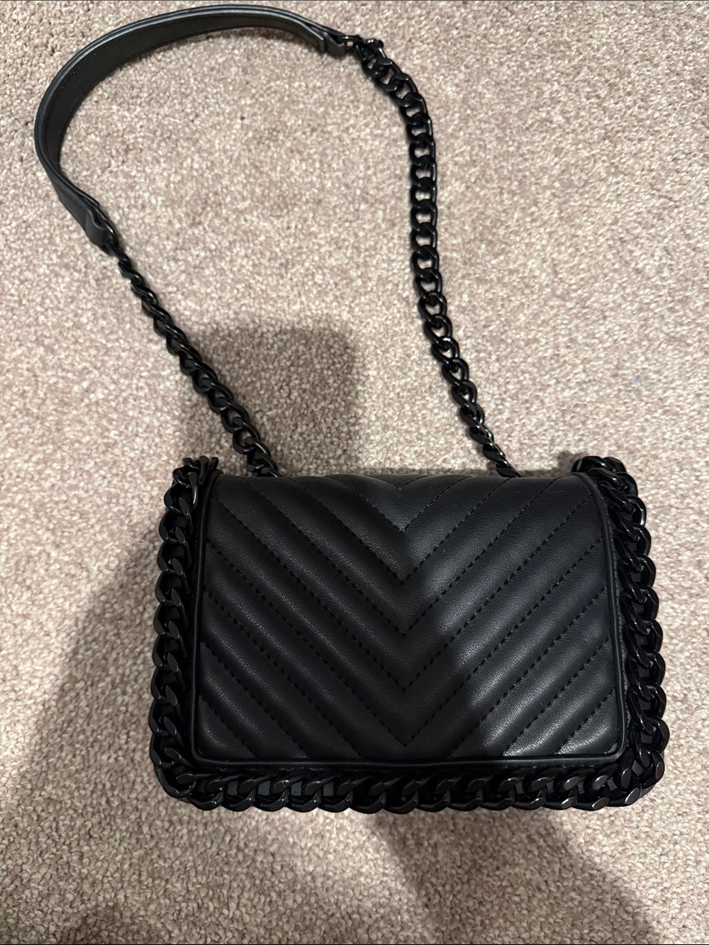 Aldo Black Quilted Chevron Crossbody with Chunky Chain